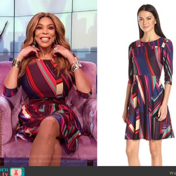 Donna Morgan Multicolored Striped Fit & Flare Dress, Size 4P - Picture 1 of 16